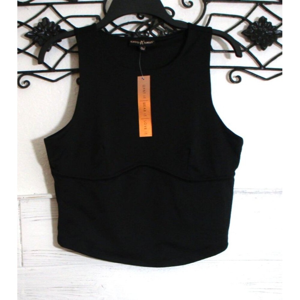 Almost Famous Knit Crop Top Black Juniors Size L Black Sleveless